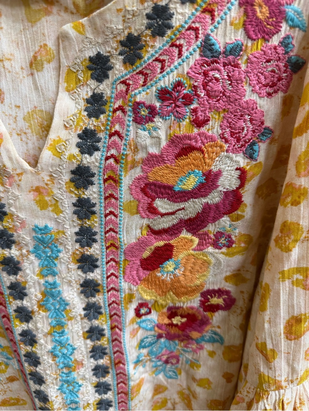 Savanna Jane Cream Tunic with Pink, Yellow & Teal Floral Embroidery - Picture 3 of 10